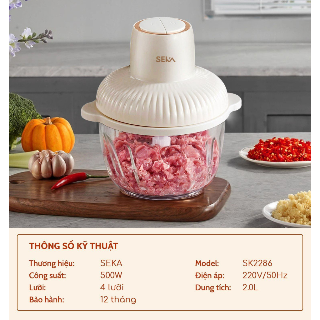 Máy xay thịt đa năng seka công suất 500w dung tích 2l, cối thủy tinh, xay thịt, xay tỏi ớt, rau củ - hàng chính hãng