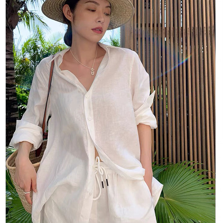 Áo sơ mi nữ công sở form rộng cổ đức ArcticHunter, chất vải linen thô Premium mềm mát sang trọng, thời trang thương hiệu chính hãng