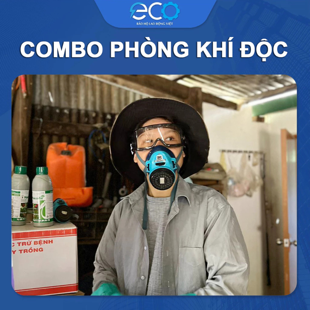 [COMBO] Mặt nạ Koken G7 Nhật Bản phòng khí độc, phun thuốc &amp; Kính chống văng bắn, chống đọng hơi sương Delta Plus Pháp