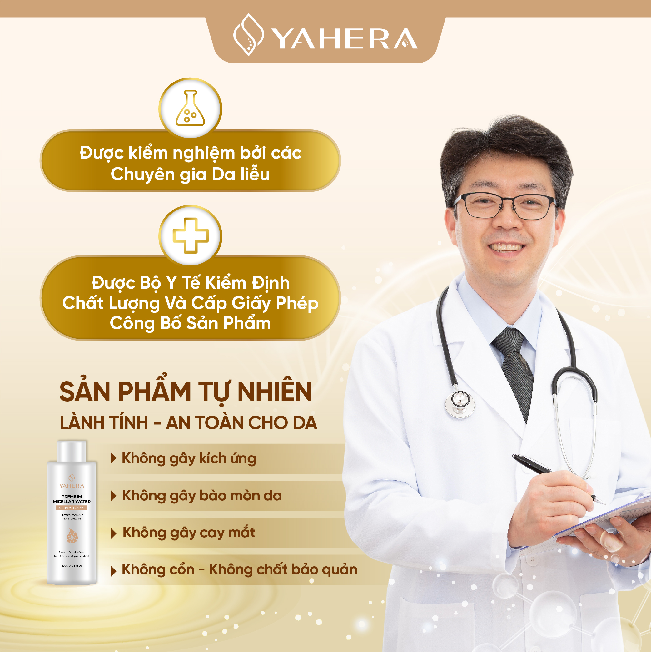 Nước tẩy trang cao cấp làm sạch sâu YAHERA Premium Cleansing Water làm sạch lớp trang điểm, bụi mịn, bã nhờn 400ml