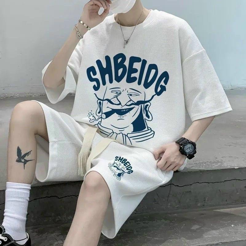 Bộ đồ nam mặc hè mẫu mới 2023 thiết kế in chữ SHB.EIDG 2 màu đen trắng cực đẹp, mặc mát thích hợp mùa hè
