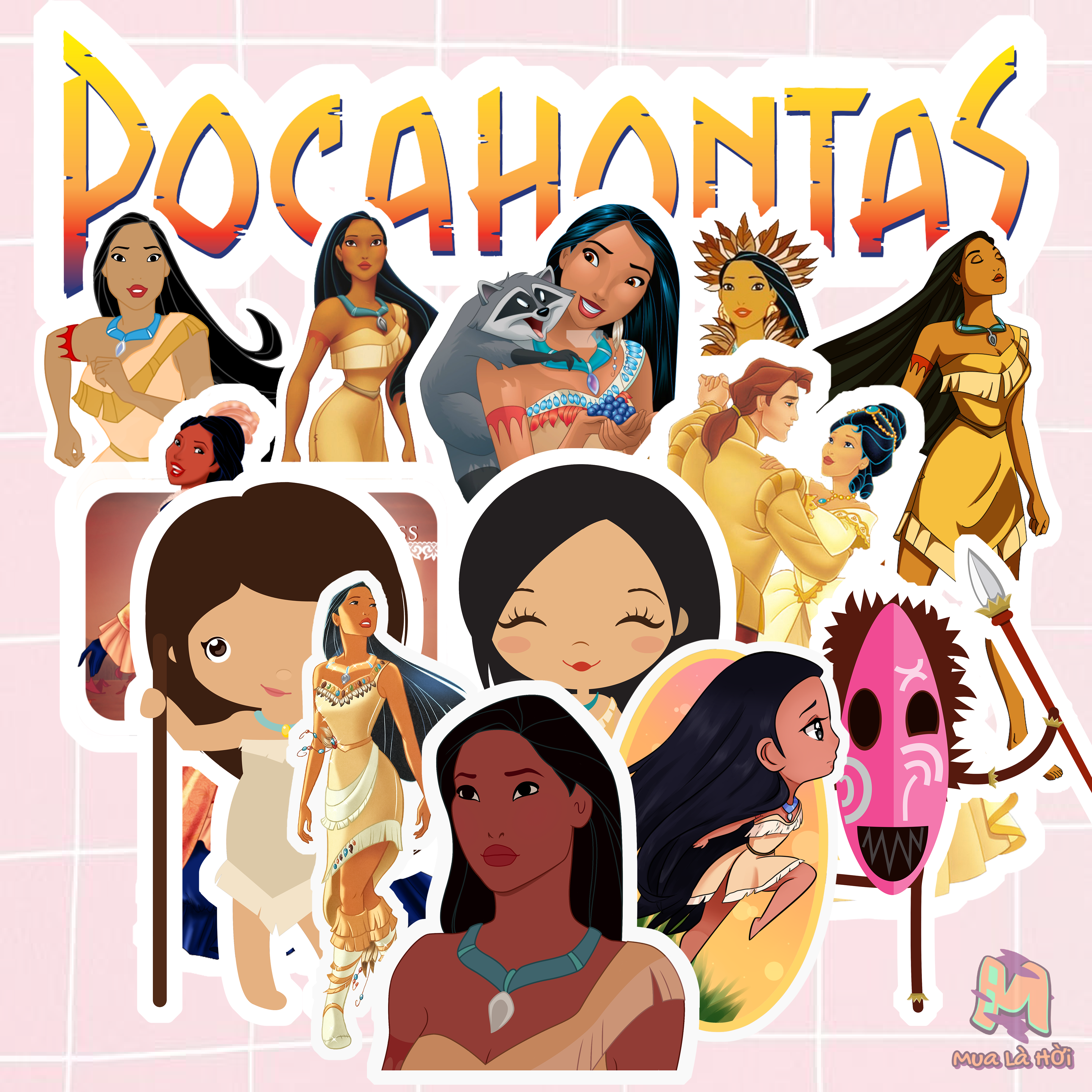 Miếng dán Stickers chủ đề Công chúa da đỏ Pocahontas