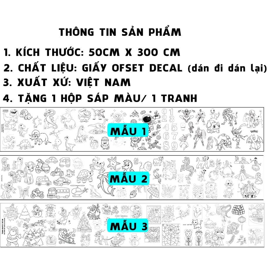 Cuộn tranh tô màu decal 50 x 300 cm + tặng kèm hộp màu sáp