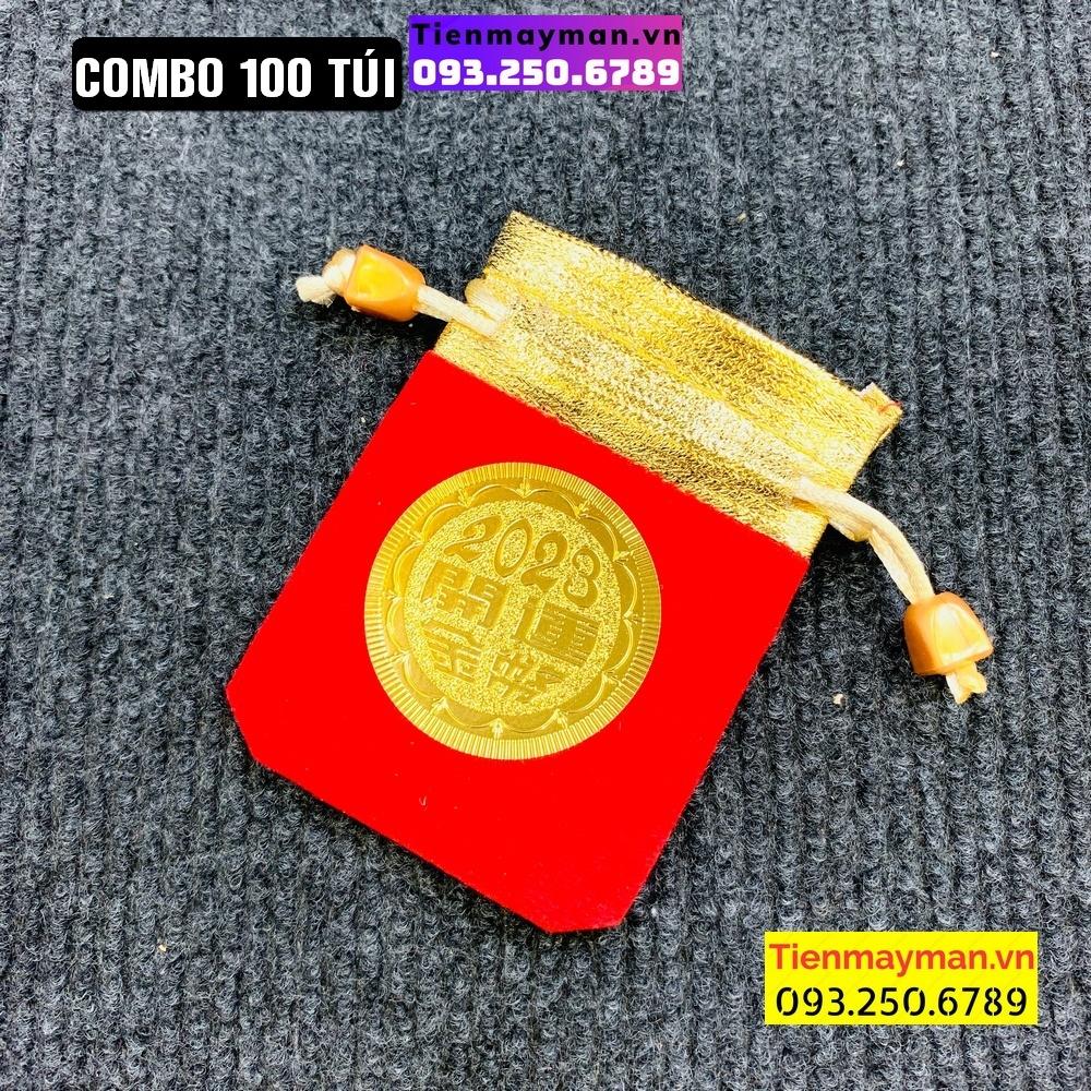COMBO 100 Túi gấm nhung đỏ may mắn 2023, cát tường dùng đựng trang sức, đồ phong thủy, Tiền lì xì tết 2023 , NELI