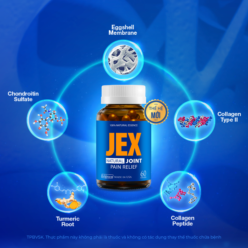 Viên uống JEX giảm đau, bảo vệ xương khớp với Eggshell Membrane, Collagen Peptide, Collagen Type II không biến tính (60 viên)