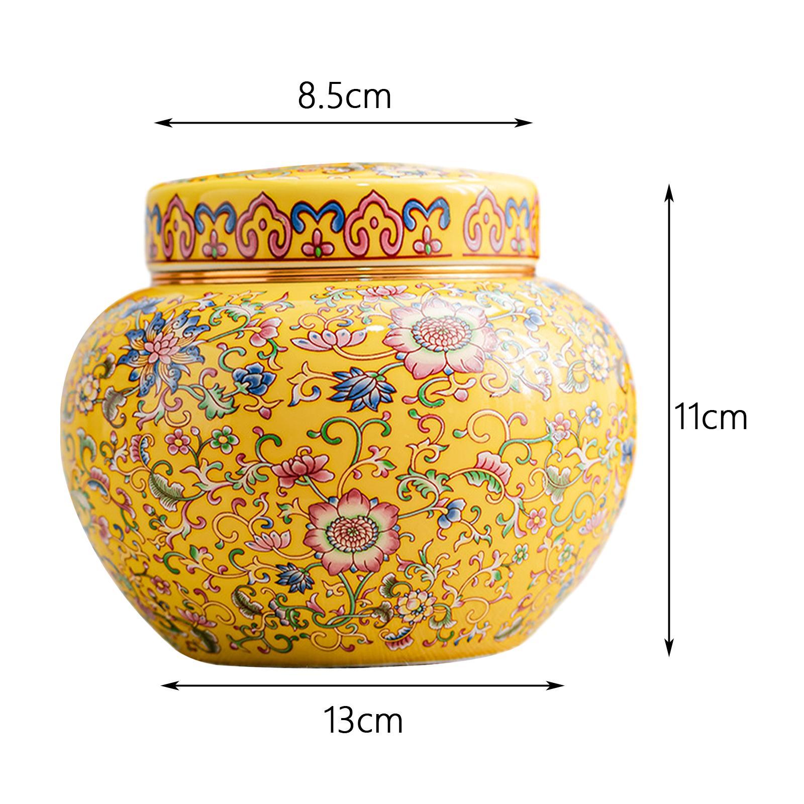 Tea Canister Floral Temple Jar with Lid Multipurpose Artwork Storage Container Desk Jar Vase Ceramic Ginger Jar for Dining Room Office Decor