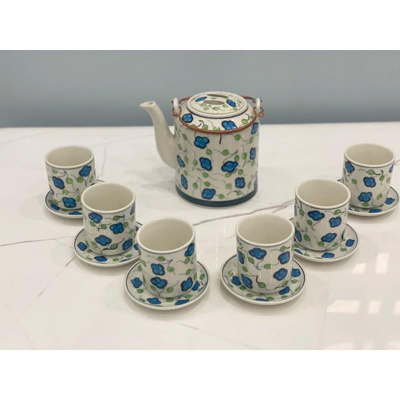 Bộ ấm tích họa tiết hoa cỏ vẽ thủ công. Gốm sứ Bát Tràng.