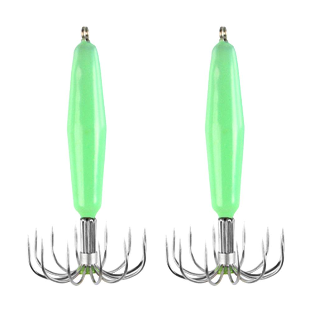 2xStainless Steel Luminous Squid Jig Hook Barrel Umbrella Octopus Hook 8.2cm