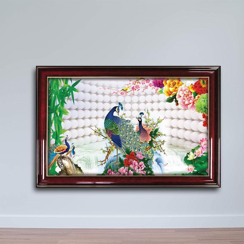 Tranh khổng tước và hoa mẫu đơn W671