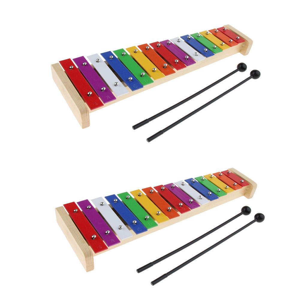 2 Pieces 15 Notes Kids Piano Toys Xylophone Colorful Toys Sound Brick Wood