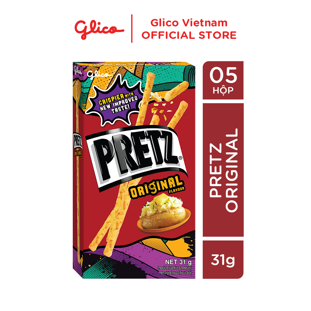 Bánh que nướng giòn vị khoai tây GLICO Pretz Original Flavour 31g (Combo 5 hộp)