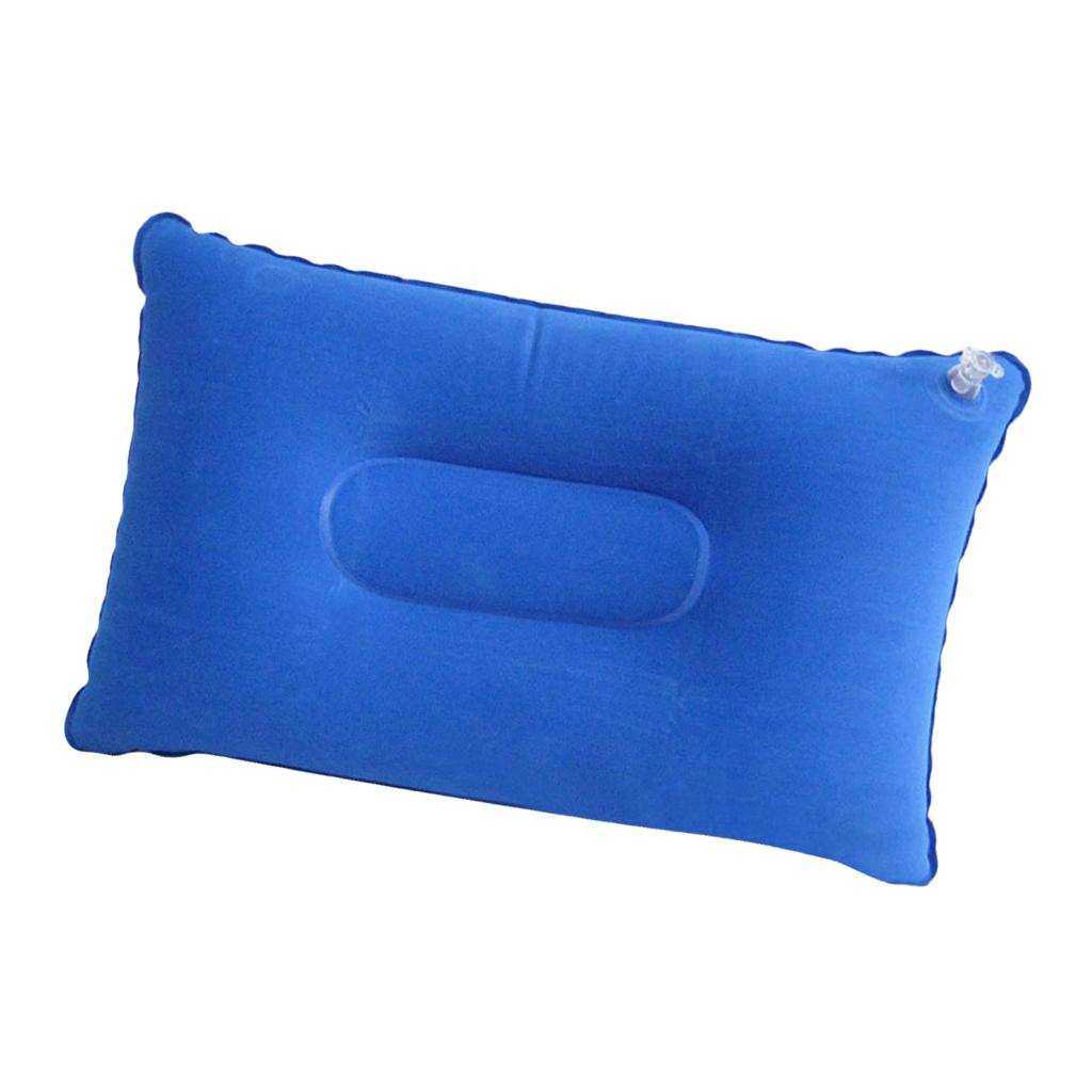 2xInflatable Pillow Travel Air Cushion Camping Car Beach Head Rest Support 43x27cm Blue