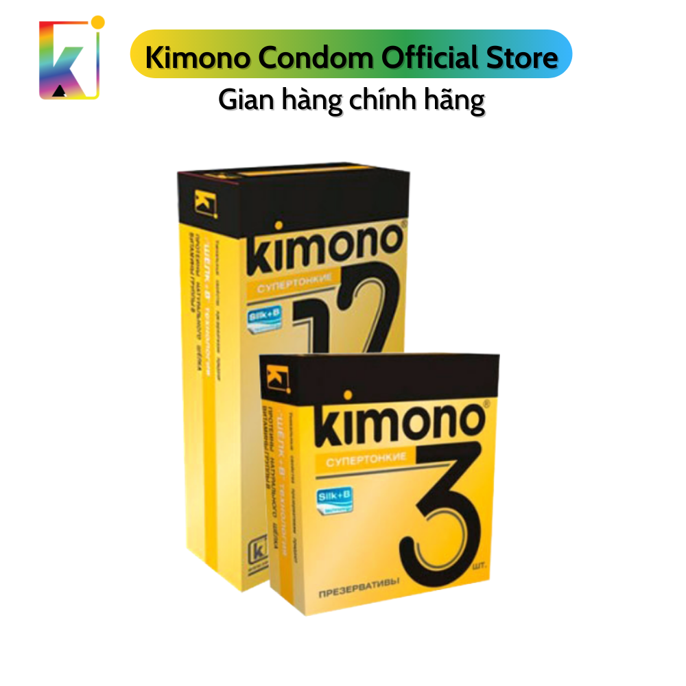 Combo Bao cao su Kimono Gold Siêu mỏng 0.02mm - Bôi trơn gốc nước - Hộp 12 bao và hộp 3 bao