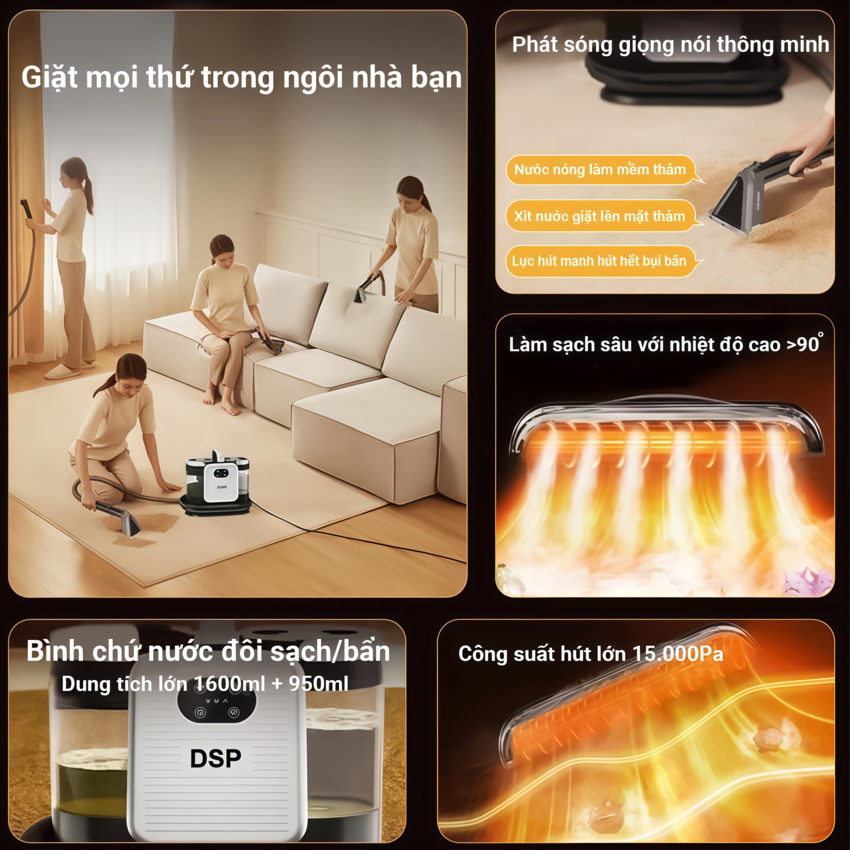 HÀNG CHÍNH HÃNG - Máy giặt nệm, thảm, sofa bằng hơi nước nóng 4 trong 1. Thương hiệu Nga cao cấp DSP - KD2065