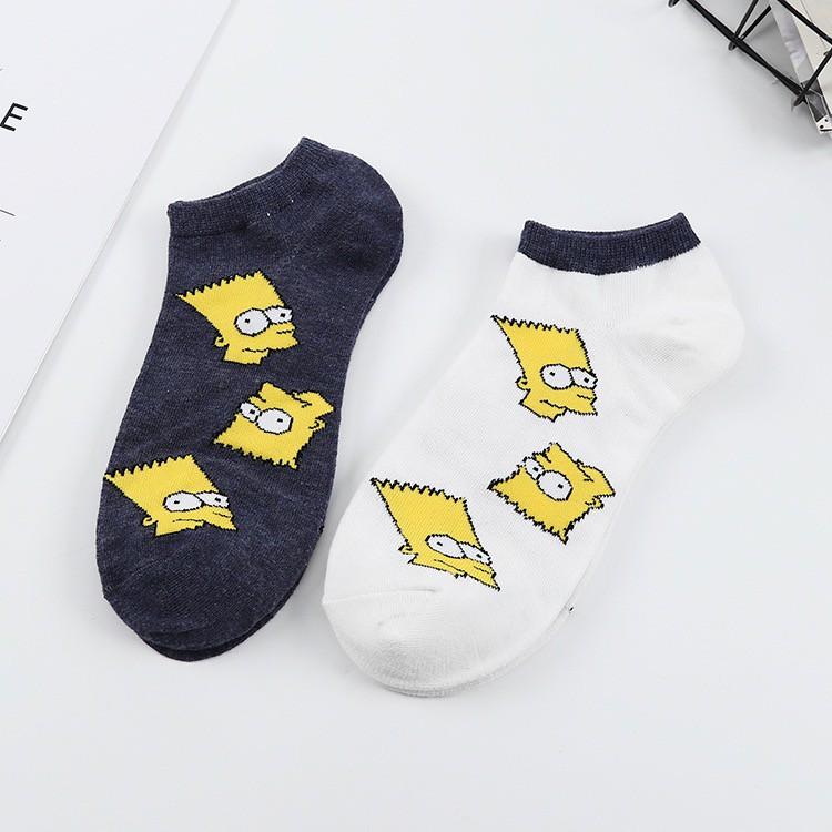 Vớ Ngắn Simpson Xanh Trắng Tất Ngắn Cổ Hoạt Hình Hàn Nhật Vớ Cổ Ngắn Nam Nữ Cotton Phong Cách Ulzzang