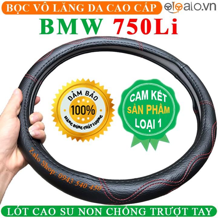 Bọc Vô Lăng Da dành cho Xe BMW 750Li Lót Cao Su Non Cao Cấp Chống Trượt Tay - Màu đen chỉ đỏ