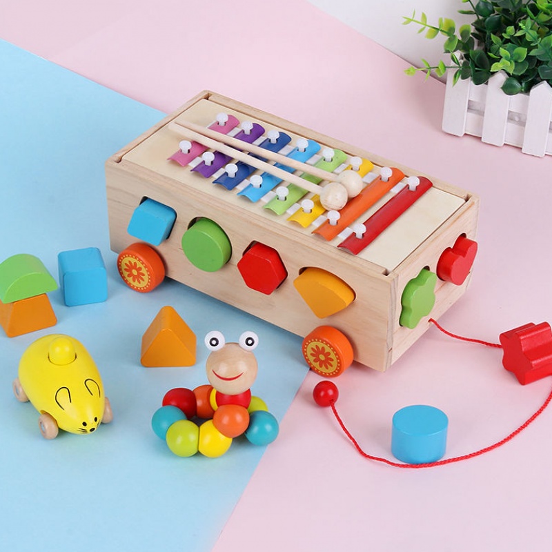 Đồ Chơi Xe Kéo Bằng Gỗ Kết Hợp Trò Chơi Đánh Đàn Và Thả Hình Khối
