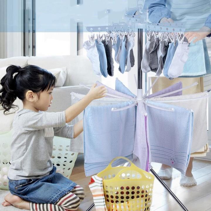 Giá phơi quần áo, khăn tất cho trẻ sơ sinh và trẻ nhỏ có móc kẹp thiết kế 3 tầng có thể gấp gọn lại, dễ dàng mang ra phơi ngoài trời, trong nhà, chất liệu inox + nhựa ABS siêu bền đẹp