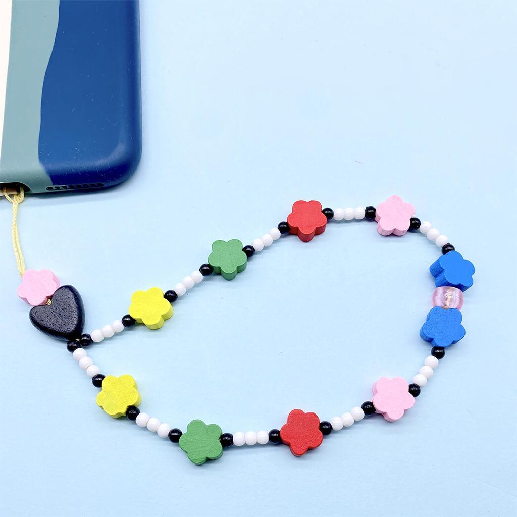 Flower Beaded Phone Lanyard Wrist Strap DIY Beads Charms Key Chain for Women