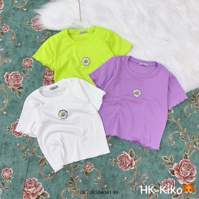 ÁO CROPTOP THÊU HOA CÚC CUỐN VIỀN BAO VẢI ĐẸP- hình