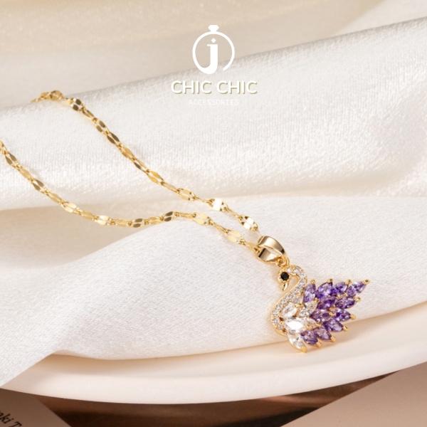 Dây chuyền nữ đẹp titan không gỉ mạ vàng 18K hình thiên nga đính đá cao cấp | dây chuyền chic chic 2B5