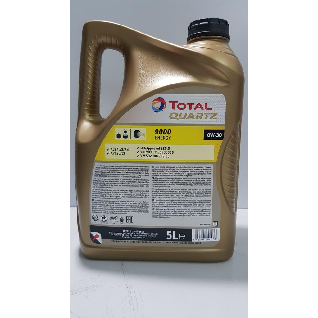 Bộ 2 can 5 lít dầu nhớt ô tô cao cấp tổng hợp Total Quazt 9000 0W-30