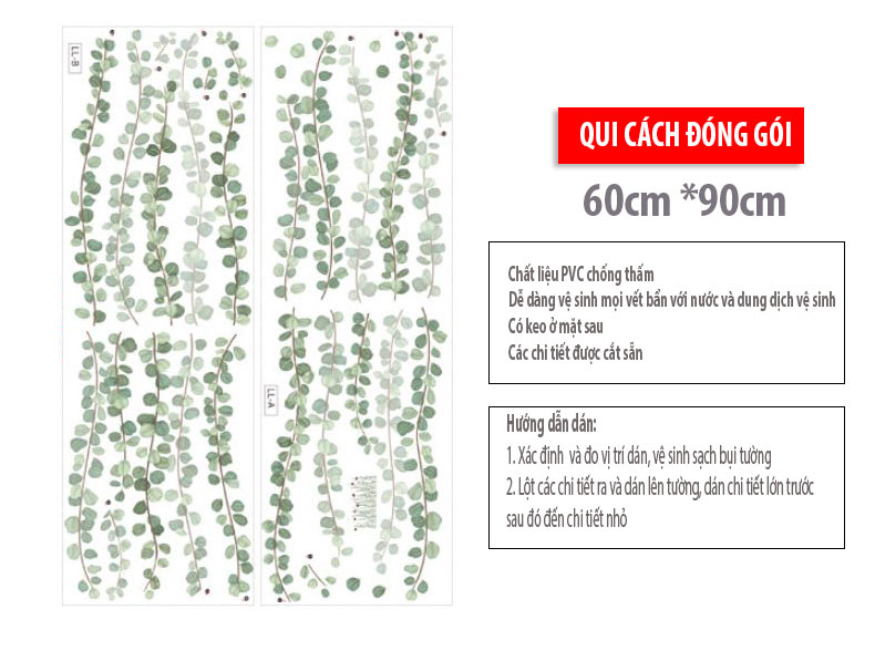 Sticker Giấy Dán Tường Decal Dán tường Mẫu Hoa Lá Cực Xinh ZH002