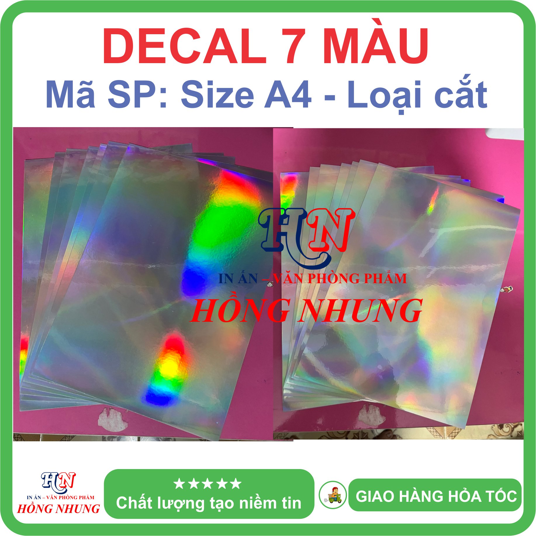 Xấp 50 Tờ Decal phản quang 7 màu A4 - Giúp Bạn In Ấn Tem Nhãn sắc nét và chuyên nghiệp