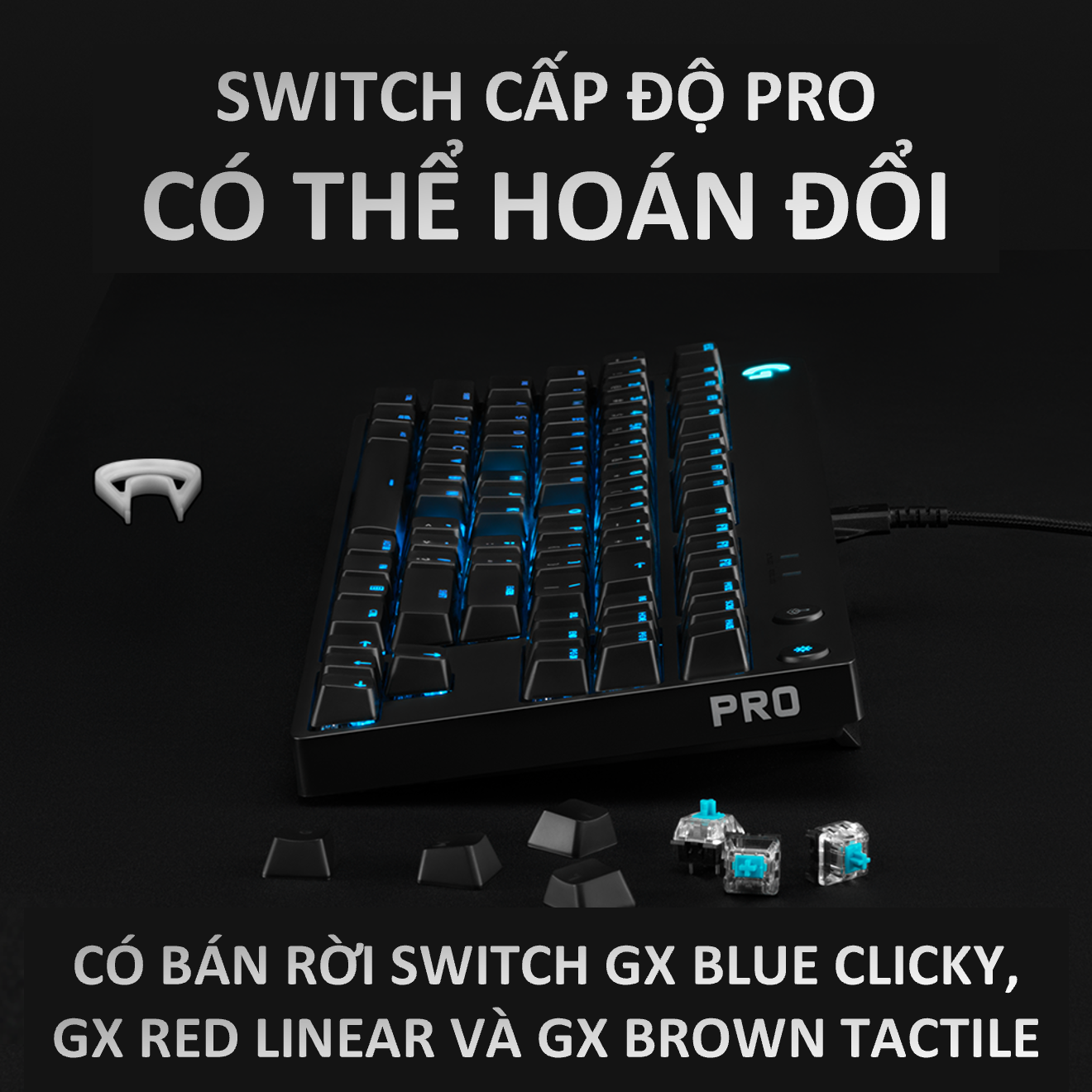 Bàn phím game cơ học Logitech Pro X - Không phím số, nhỏ gọn, switch GX có thể hoán đổi, RGB Lightsync - Hàng chính hãng