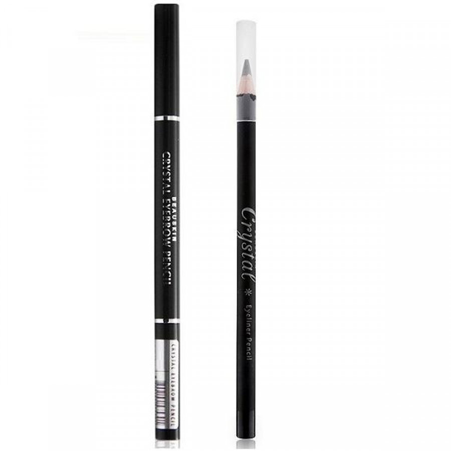 Combo Chì kẻ mí mắt màu đen Crystal Eyeliner Pencil - Chì kẻ chân mày không lem Crystal Auto Eyebrow Pencil (nhiều màu)