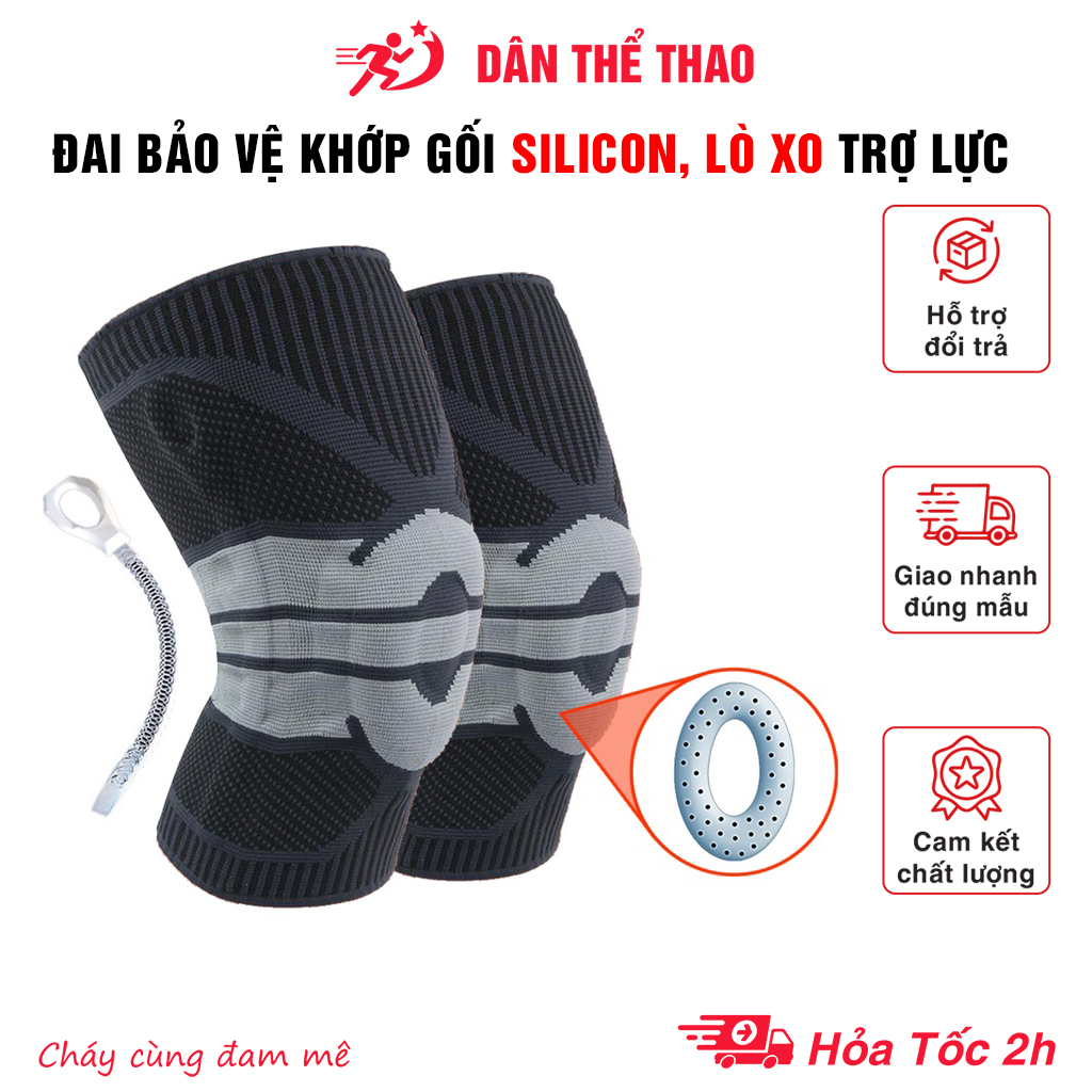 Bảo vệ đầu gối, khớp gối đệm silicon và lò xo trợ lực hỗ trợ vận động - Đai bảo vệ gối thể thao