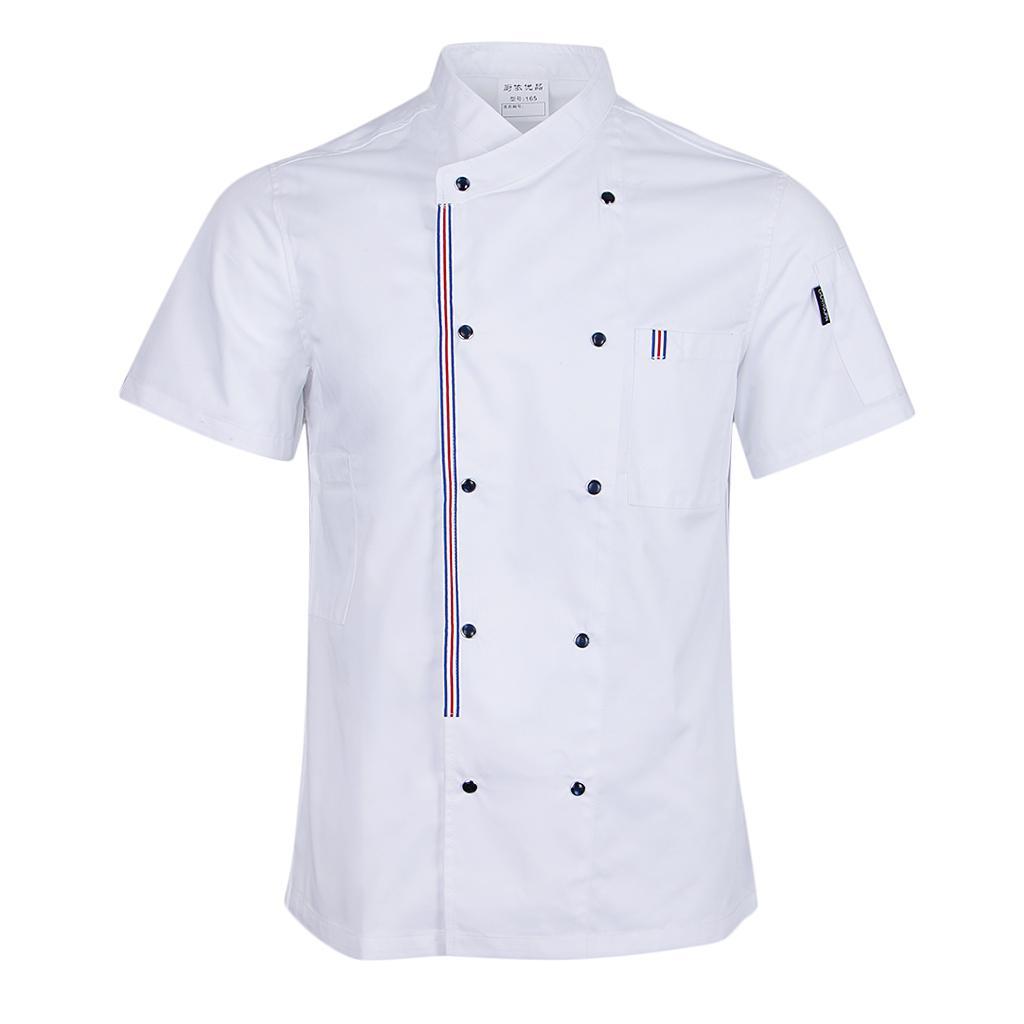 2pcs Womens Mens Chef Jackets Coat Short Sleeves Shirt Kitchen Uniforms