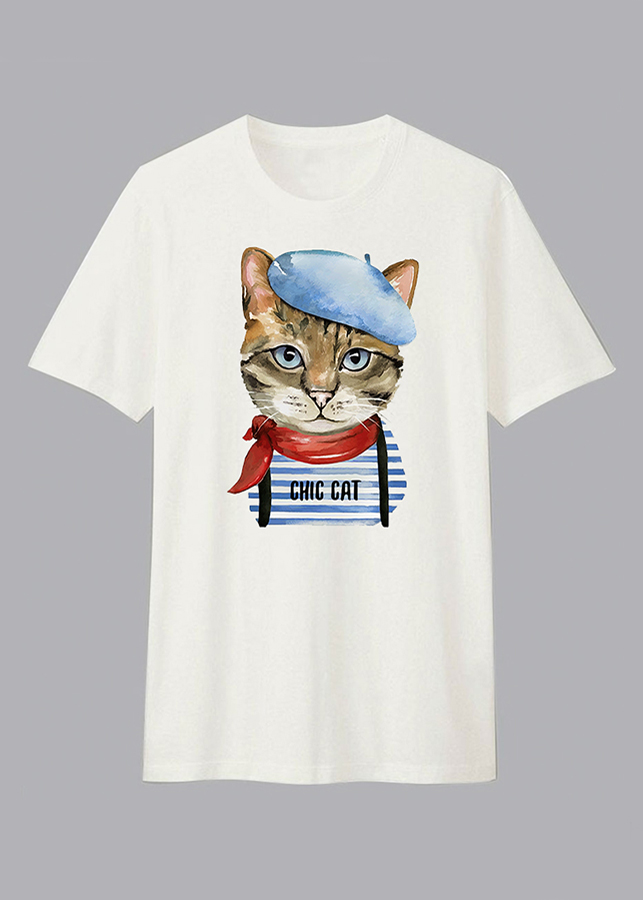 Áo T-Shirt Unisex Dotilo Cat With Beret Hat HU014 Size XS