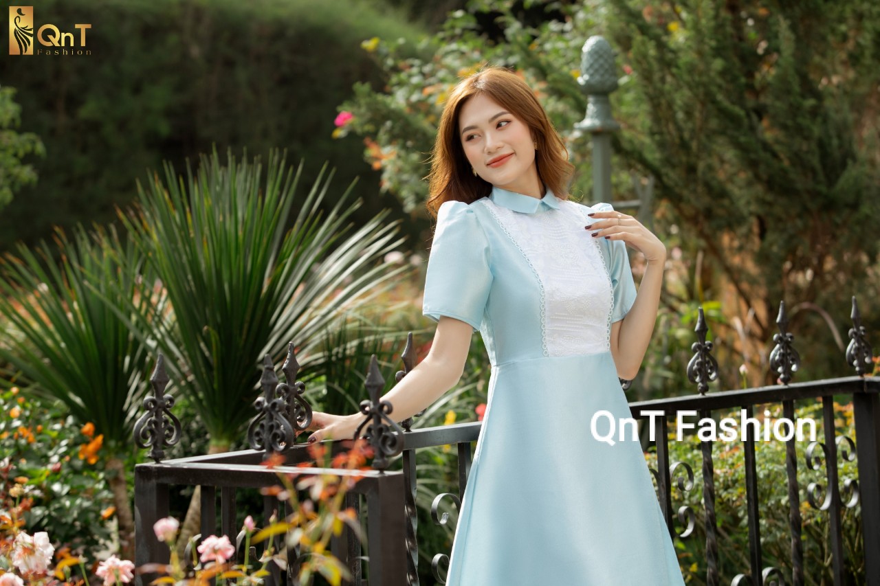 Đầm dự tiệc thiết kế dáng xòe-Đầm tafta xanh 2 lớp chân A đi tiệc,đi làm hay đi chơi