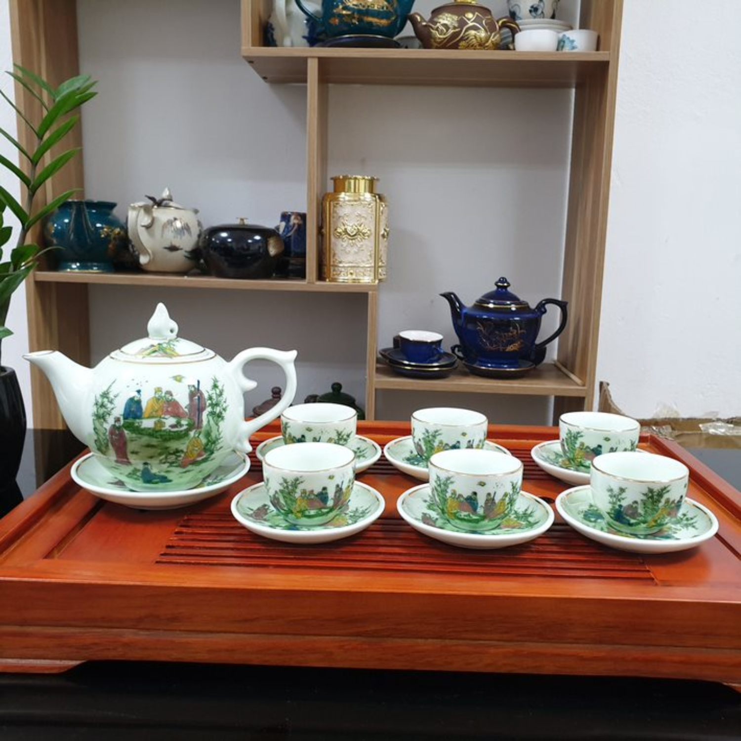 Bộ ấm chén uống trà cao cấp , bộ ấm trà Bát Tràng - ngọc tích tiên