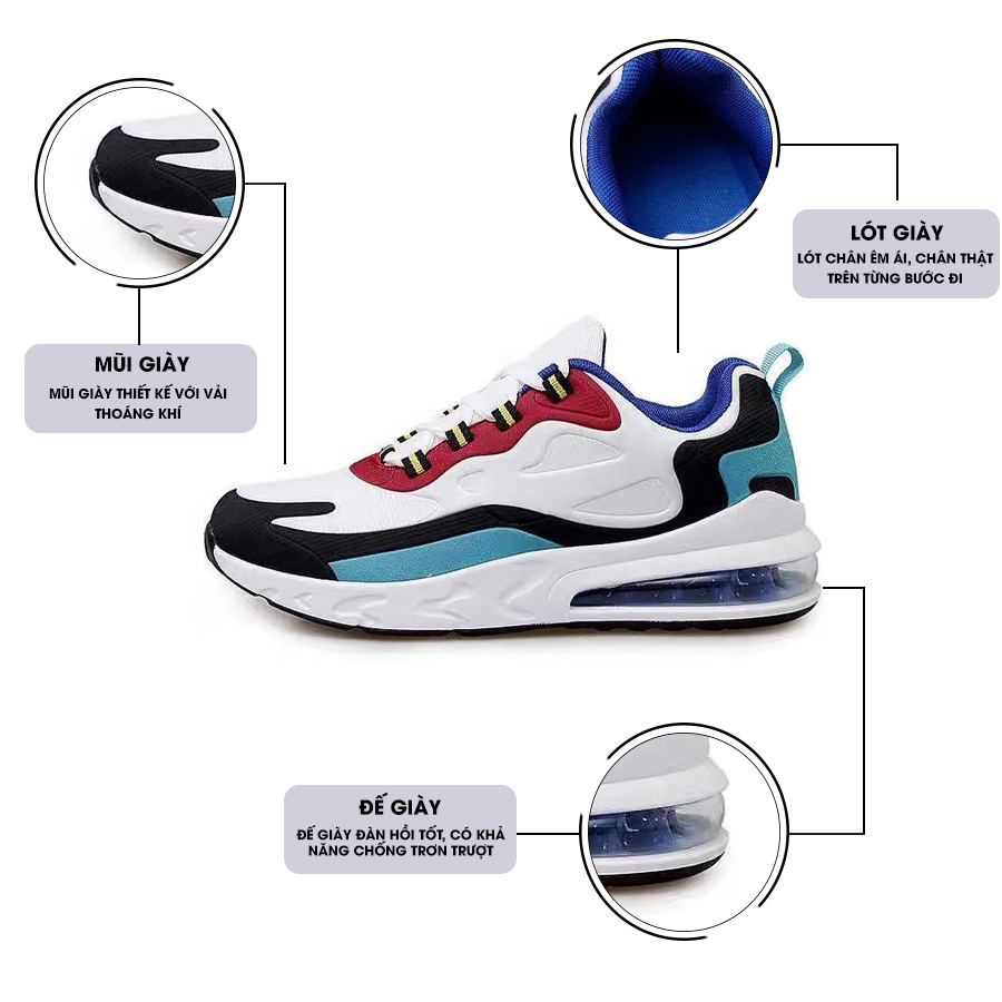 Hình ảnh Giày Thể Thao Nam AZARA- Sneaker Màu Trắng - Đen, Giày Thể Thao Giúp Tăng Chiều Cao Nam Nữ, Đế Chống Sốc - G5220