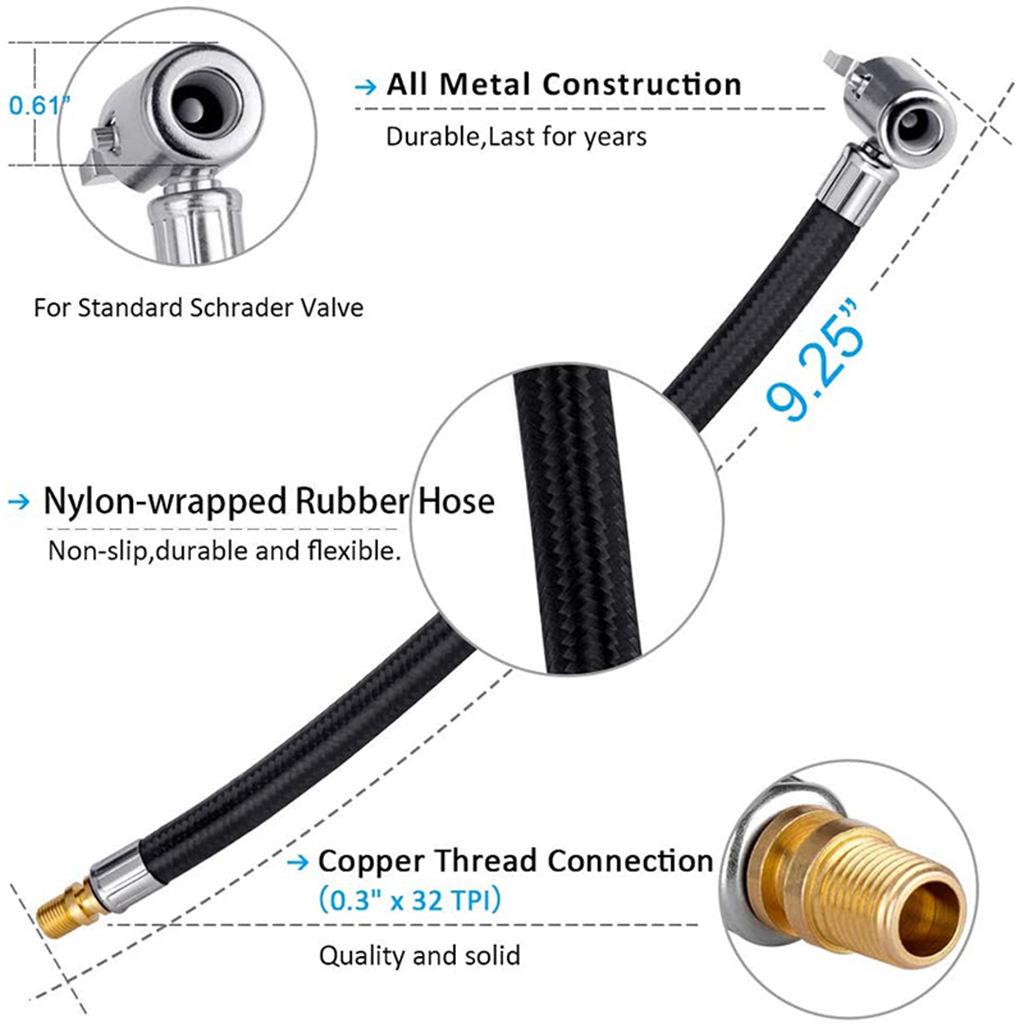 Car 23cm Tyre Inflator Hose Adapter for Bicycles Motorcycle Cars Buses Pump