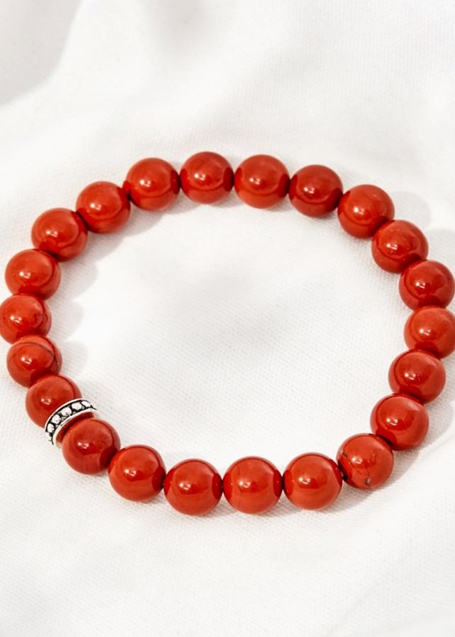 Vòng Tay Đá Red Jasper Charm Bạc Thái - Hỏa Thổ