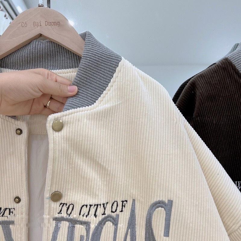 Áo Khoác Bomber Thêu LOGO LASVEGAS Chất Nhung Tăm 2 Lớp Form Rộng Unisex Nam Nữ 4 Mùa Ulzzang NUPAKACHI