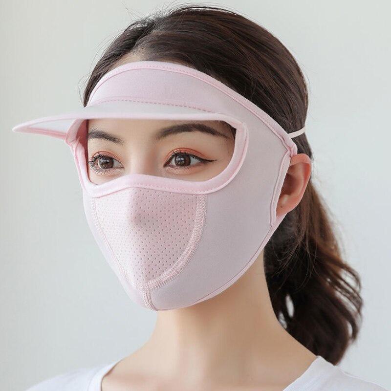 2-IN-1 Sunscreen Hat Full Face Cover Mask Breathable Ice Silk Sun Hat Face Mask Summer Outdoor Sport Riding Cycling Mask Caps