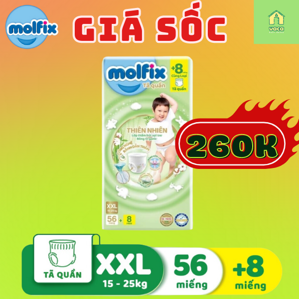 Tã/bỉm quần Molfix Thiên nhiên Ultra XXL - Gói 56+8 miếng