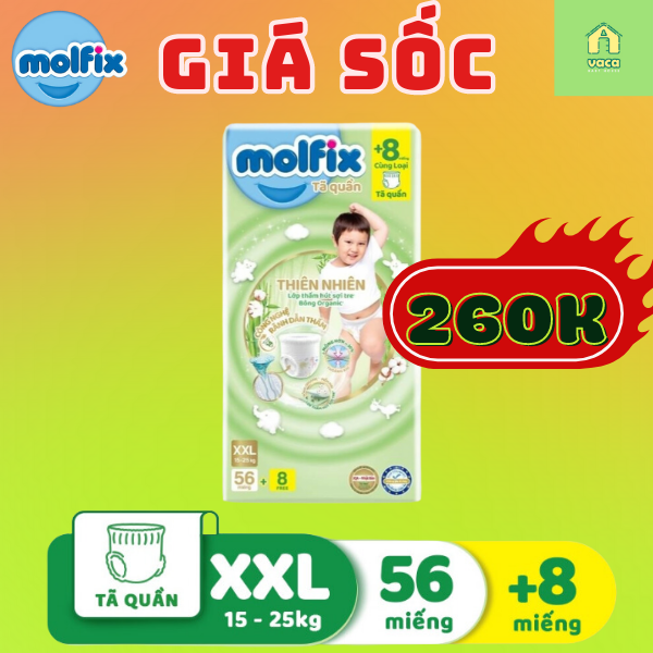 Tã/bỉm quần Molfix Thiên nhiên Ultra XXL (15kg - 25kg) - Gói 56+8 miếng