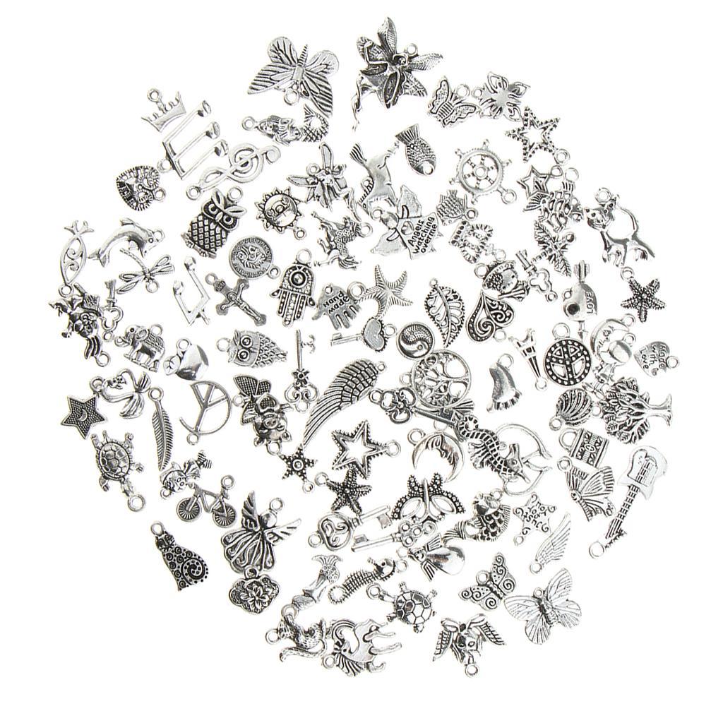 100 Pieces Bulk Antique Silver Mixed Style Pendant Jewelry Findings DIY Crafts