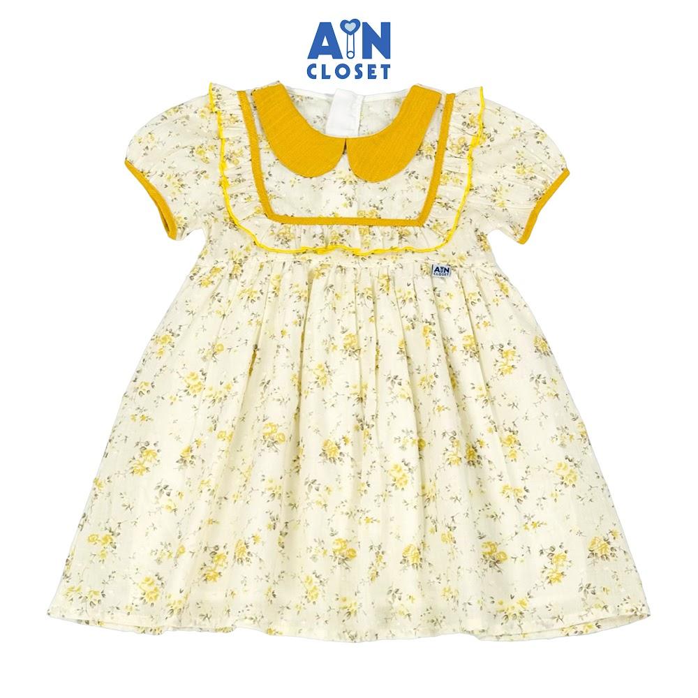 Đầm bé gái họa tiết Nhí Vàng Cổ Sen cotton hạt - AICDBG0FJL0D - AIN Closet