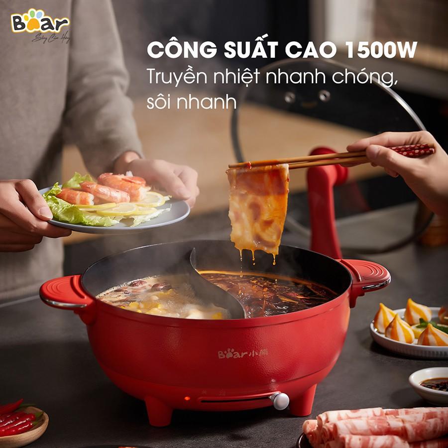 Nồi Lẩu Mini Đa Năng BEAR 6L_Bản Quốc Tế_Bếp Lẩu Nướng Điện, Nồi Lẩu 2 Ngăn Uyên Ương Bear_Bảo Hành Chính Hãng 1 Năm - Hàng chính hãng