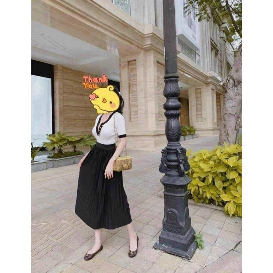 Chân váy xếp ly kiểu dáng dài cạp chun chất đẹp