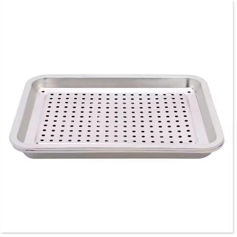 [AnhOtShop] Bộ Khay Inox Úp Cốc Chén Chữ Nhật Có Lỗ Thoát Nước – Tiện Dụng Pha Trà, Đựng Đồ Đa Năng (Loại 2 Lớp)