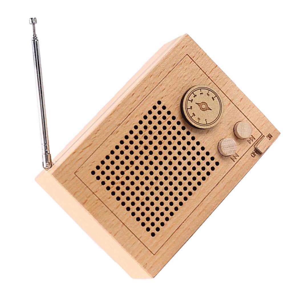 Wooden Music Box Retro Clockwork Radio Desktop Decoration Gift