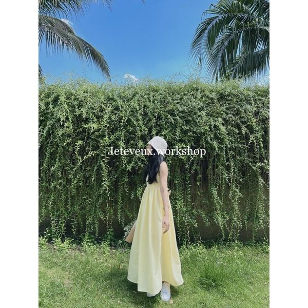Váy hai dây dài xếp ly co kèm clip