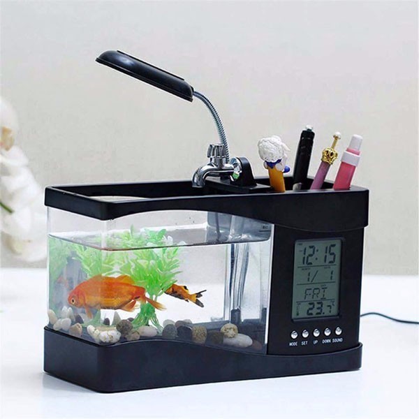 Bể cá cảnh mini để bàn,văn phòng - Hồ cá phong thủy mini trang trí bàn làm việc có đèn led